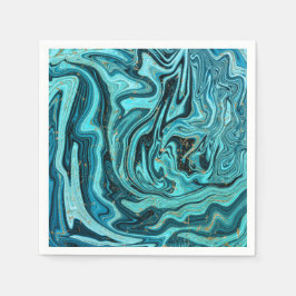 Tuurblauw & Goud Chic Swirl Modern Huwelijk Servet