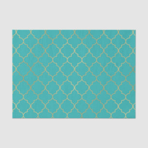 Tuurblauw & Gouden Quatrefoil Patroon Feest Tissuepapier