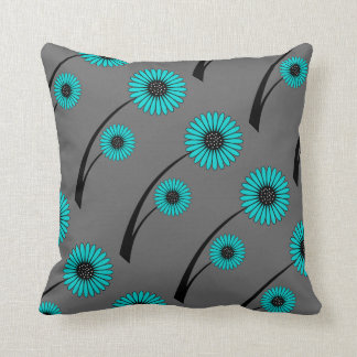Tuurblauw Grijs Zwart Bloem Bloemen Kussen
