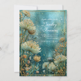 Tuurblauw Hemels Vergulde Astrantia Bruiloft Kaart