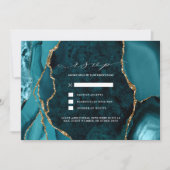 Tuurblauw, marmer & gouden agaten trouw-RSVP uitno Kaart (Voorkant)