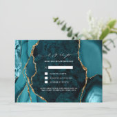 Tuurblauw, marmer & gouden agaten trouw-RSVP uitno Kaart (Staand voorkant)
