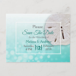 Tuurblauw met zanddollar thema save-the-date voor aankondigingskaart