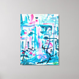 Tuurblauw & Neon Roze Abstract Canvas Afdruk