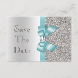 Tuurblauw nepbont en diamanten zilver Save The Dat Date