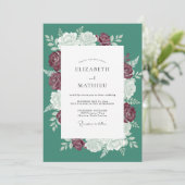 Tuurblauw Opulente Winter Rozen Bruiloft Kaart (Staand voorkant)