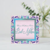 Tuurblauw Roze Bat Mitzvah Uitnodigingen (Staand voorkant)