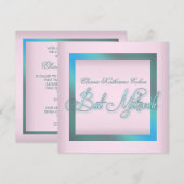 Tuurblauw Roze Bat Mitzvah Uitnodigingen (Voorkant / Achterkant)