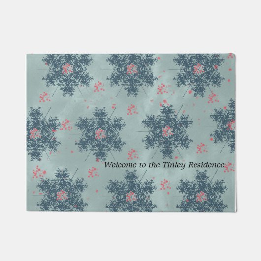 Tuurblauw ruwe sneeuwvlokken deurmat ontwerp (Voorkant)