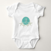 Tuurblauw Watercolor Zeester met Initiaalmonogram Romper (Voorkant)