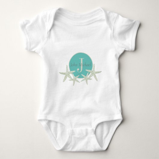 Tuurblauw watercolor zeester met monogram romper (Voorkant)