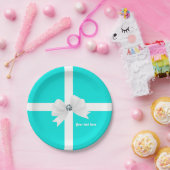 Tuurblauw & Wit Elegante Glam Diamanten Boog Papieren Bordje (Feest)