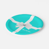 Tuurblauw & Witte Elegante Glam Diamanten Boog Papieren Bordje (Gekanteld)