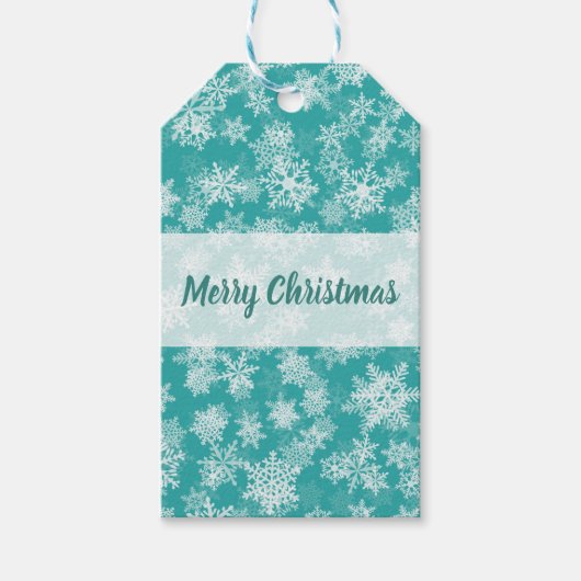 Tuurblauw & Witte Sneeuwvlokken Winter Wonderland  Cadeaulabel (Voorkant)