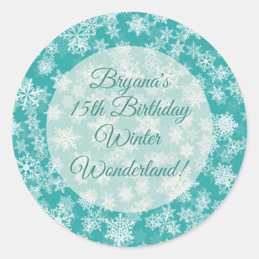 Tuurblauw & Witte Sneeuwvlokken Winter Wonderland  Ronde Sticker (Voorkant)