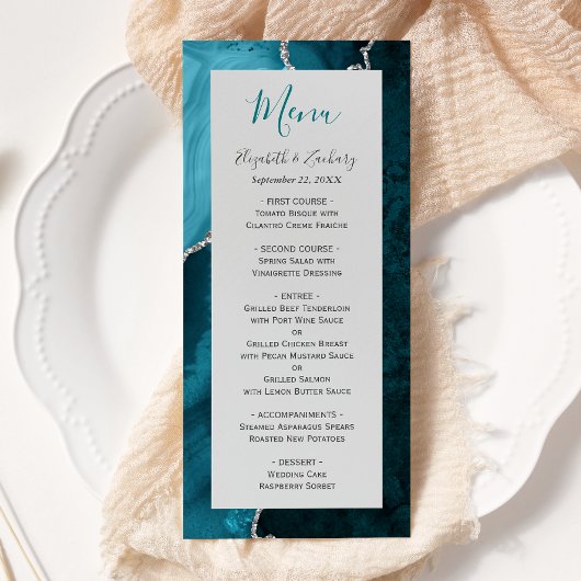 Tuurblauw Zilver Agategrijs Bruiloft Menu