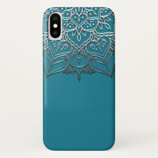 Tuurblauw & Zilver Mandala Elegant Minimaal Marokk Case-Mate iPhone Case (Achterkant)