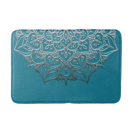 Tuurblauw & Zilver Mandala Elegante Minimaal Marok Badmat