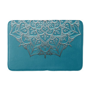 Tuurblauw & Zilver Mandala Elegante Minimaal Marok Badmat