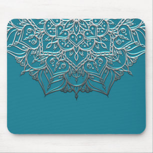 Tuurblauw & Zilver Mandala Elegante Minimaal Marok Muismat