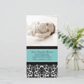 Tuurblauw Zwarte Bedankt Baby Shower Fotokaarten (Staand voorkant)