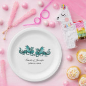 Tuurblauwe Elegante Draken Bruiloft Papieren Borde Papieren Bordje (Feest)