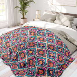 Tuurblauwe en Roze Abstracte Bloemen Boheemse Fleece Deken