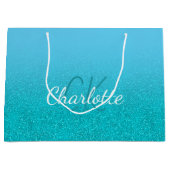 Tuurblauwe glitters aqua monogram naam verjaardag groot cadeauzakje (Voorkant)