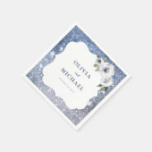 Tuurblauwe glitters en bloemen bruiloft servet (Hoek)