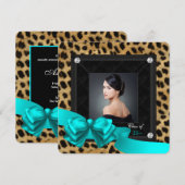 Tuurblauwe Luipaard Afstudeer Uitnodigingen (Voorkant / Achterkant)