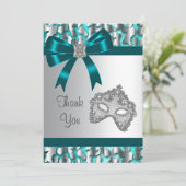 Tuurblauwe Luipaard Maskerade Feest Bedankkaart (Staand voorkant)