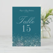 Tuurblauwe & Mint Glitter Tafel Nummer Kaarten (Staand voorkant)