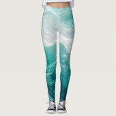 Tuurblauwe Oceaangolven Abstracte Droom Leggings (Voorkant)