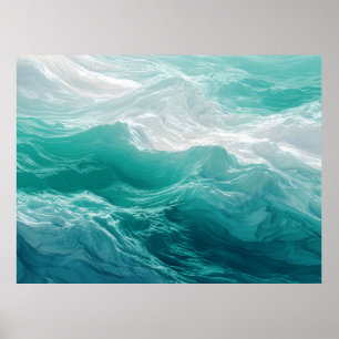 Tuurblauwe Oceaangolven Abstracte Droom Poster