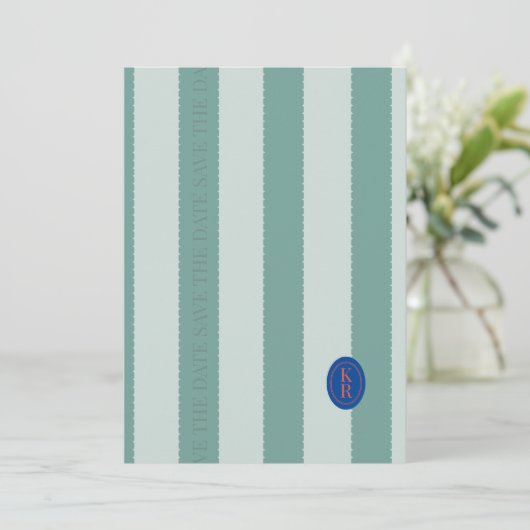 Tuurblauwe Save The Date met Schulpvormige Rand Kaart (Staand voorkant)