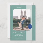 Tuurblauwe Save The Date met Schulpvormige Rand Kaart (Achterkant)