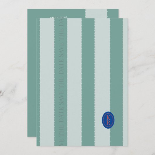 Tuurblauwe Save The Date met Schulpvormige Rand Kaart (Voorkant / Achterkant)