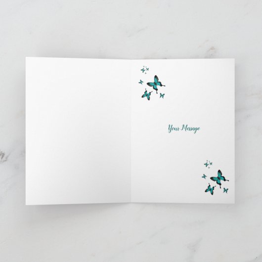 Tuurblauwe Vlinder Script Elk Geleegheid Bedankkaart (Binnen)