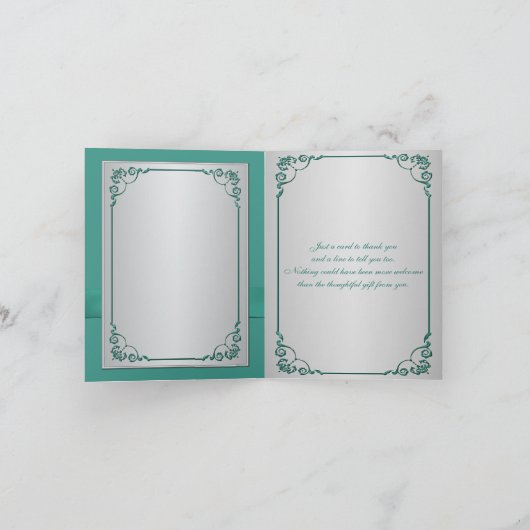 Tuurblauwe, Zilveren Bloemen Bruiloft Foto Bedankk Bedankkaart (Binnen)