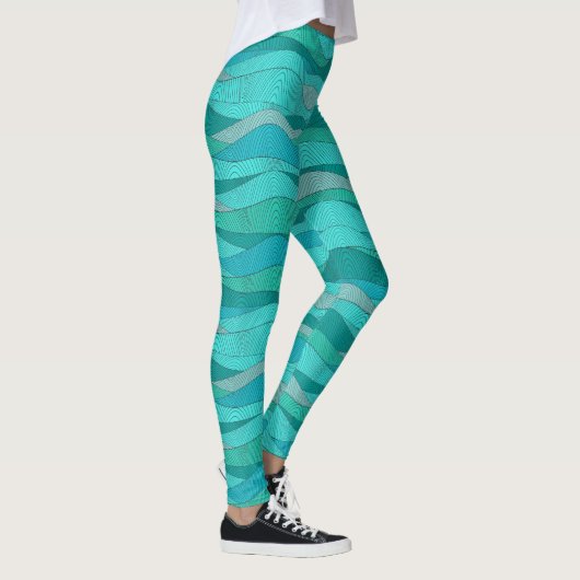 Tuurblauwgroene Zee Golven Leggings (Rechts)