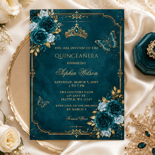 Tuurgoud bloemvlinder Quinceañera Kaart