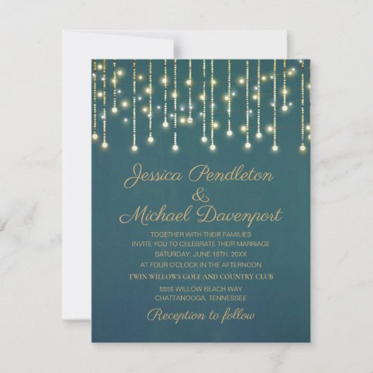 Tuurgoud Glitter Snaar Fee Licht Bruiloft Kaart (Voorkant)