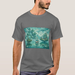 Tuurgroene Zeegezicht Droom Surrealistische Fantas T-shirt