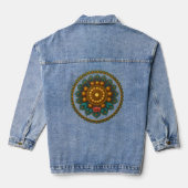 Tuurkise Gouden Lotus Mandala -Boho Fantasie Grafi Denim Jacket (Achterkant)