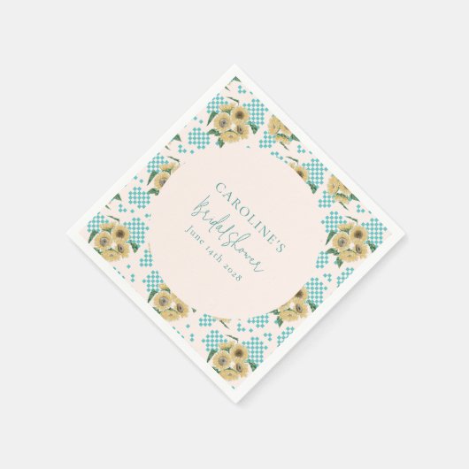 Tuurkise zonnebloem schaakbord bruiloftsborrel  servet (Hoek)