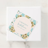 Tuurkse zonnebloem schaakbord bruiloftsborrel bedankjes labels (In situ)