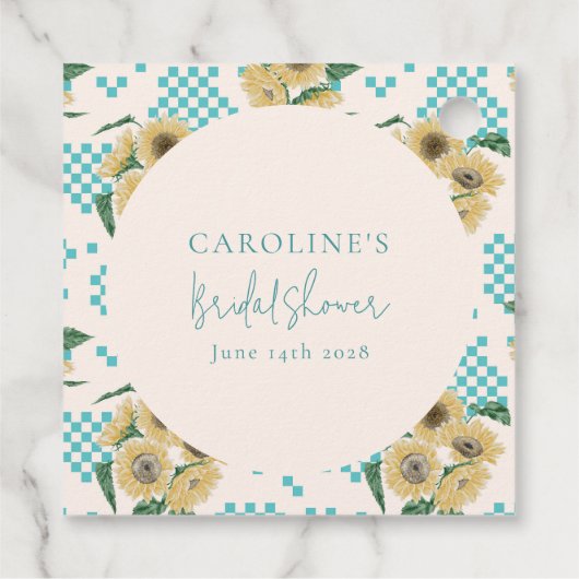 Tuurkse zonnebloem schaakbord bruiloftsborrel  bedankjes labels (Achterkant)