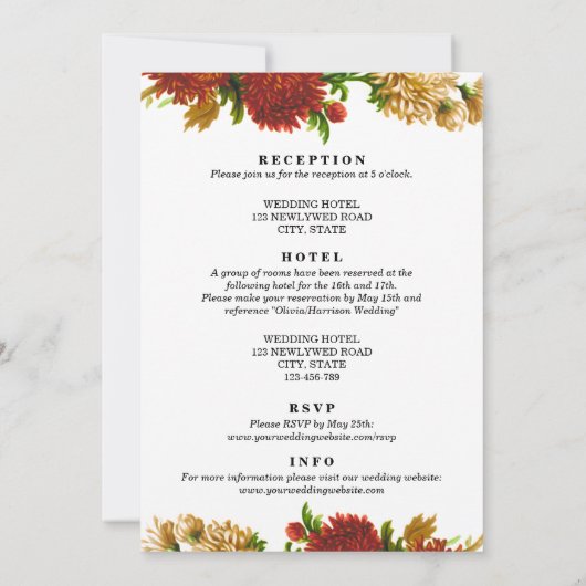 Tuurlijk elegante bloemen in één bruiloft kaart (Achterkant)