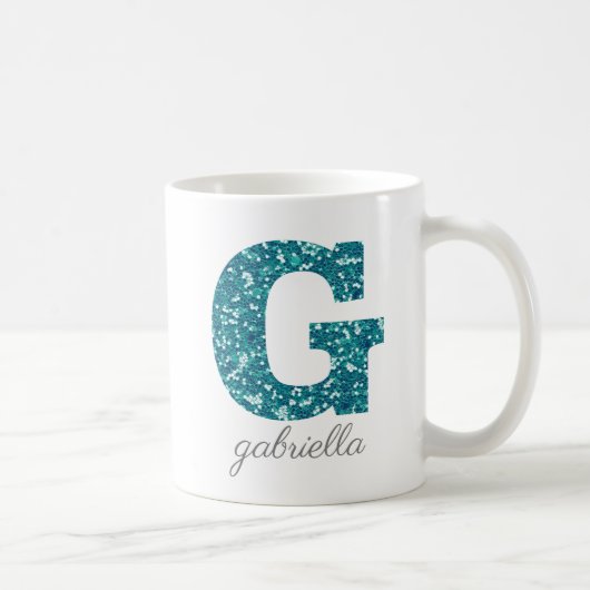 Tuurlijk Glitter Monogram G Gepersonaliseerde Mok (Rechts)
