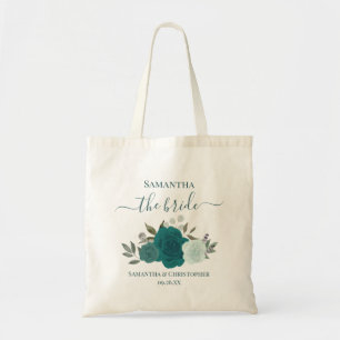 Tuurquoise & Aqua Boho Rozen Elegante Bruid Trouw Tote Bag